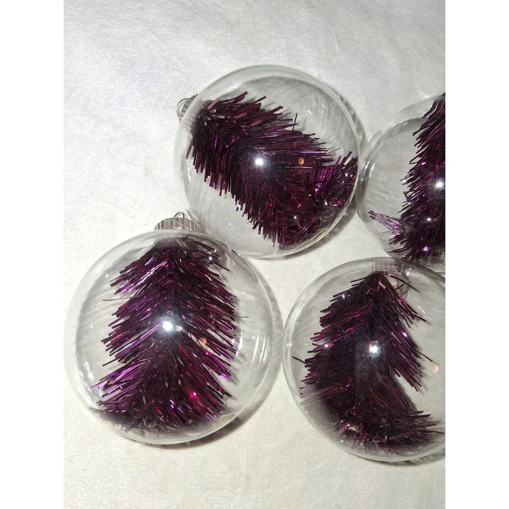 Martha Stewart Everyday Set of 4 Clear Glass Ball Christmas Ornaments Purple